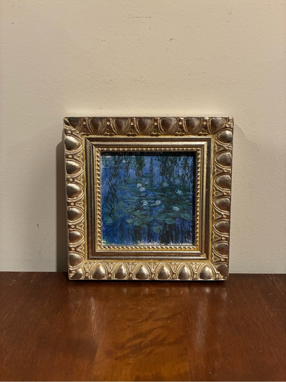 Monet Blue Water Lilies Framed Print 7.5x7.5 Impressionist Silver Wall Art
